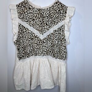 Umgee Leopard Print Top with Cream Accents and Lace and Ruffle detail
